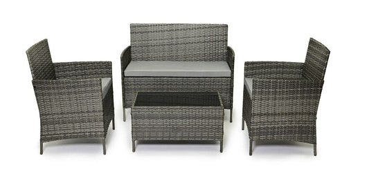 4 Seater Rattan Garden Furniture Set with Coffee Table & Cushions